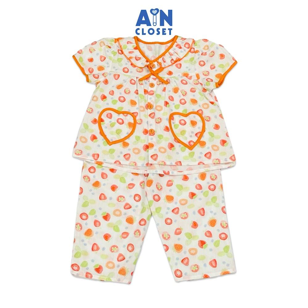 Bộ quần áo Dài tay ngắn bé gái họa tiết Fruit Cam cotton - AICDBGXWA36N - AIN Closet