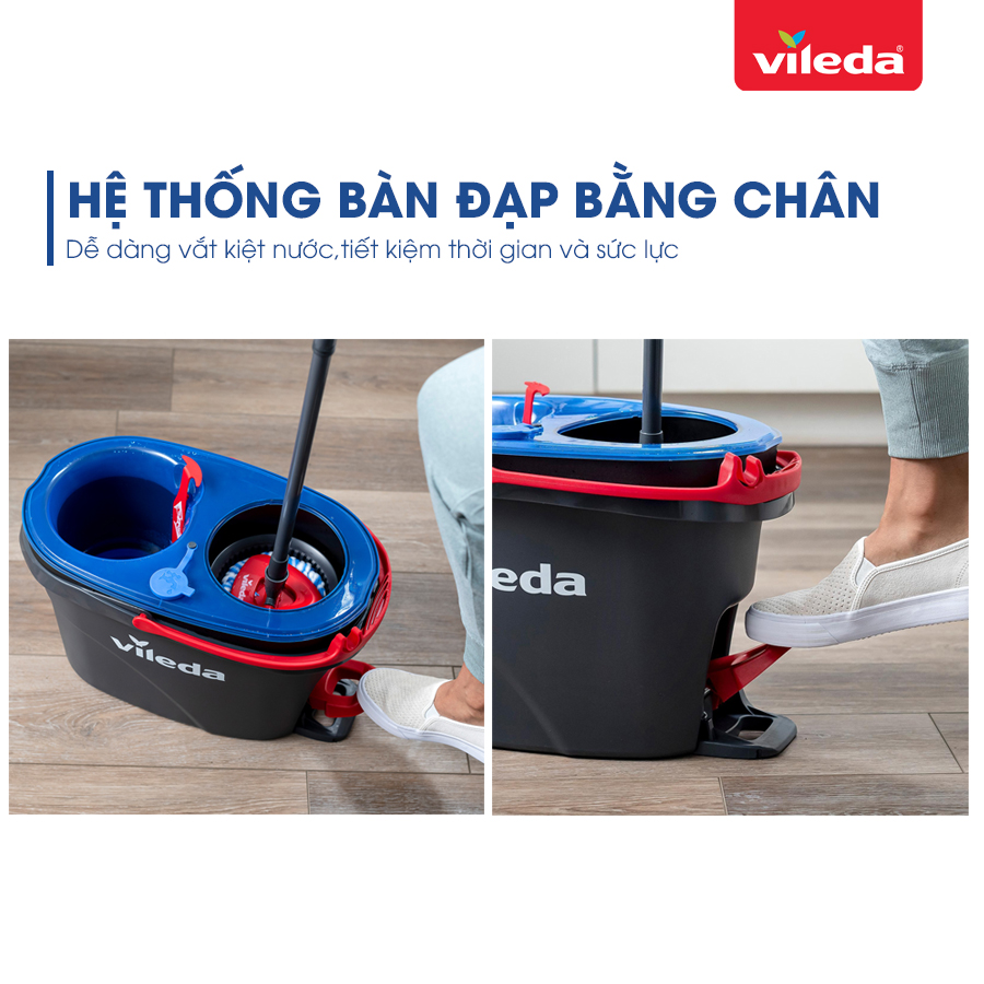 Cây lau nhà Vileda Easywring Rinse Clean, đầu lau tam giác, hệ thống xô hai thùng, bàn đạp bằng chân – TSU168467