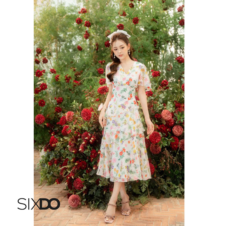 Đầm hoa voan bèo tầng thời trang SIXDO