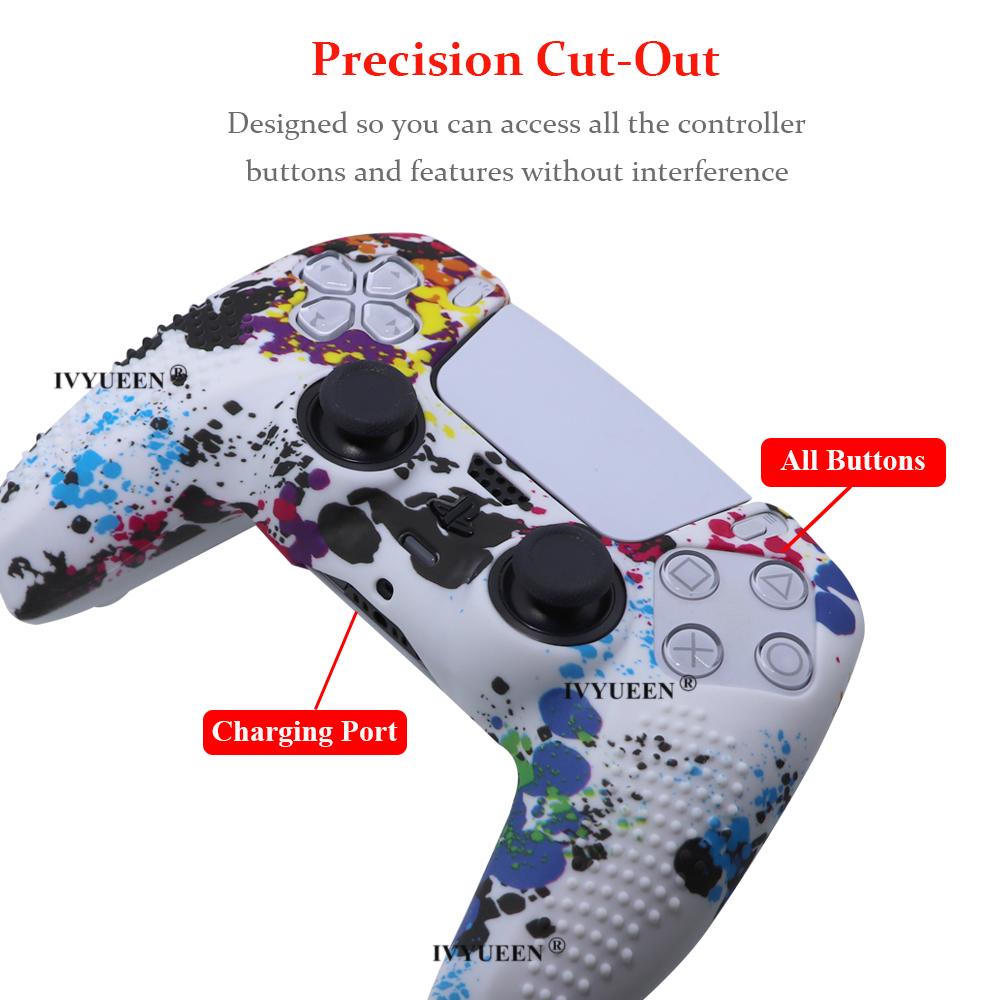 In chuyển nước chống trượt IVYUEEN Bảo vệ da cho PlayStation 5 PS5 Vỏ silicon cho tay cầm Dualsense Màu sắc: Camo đen