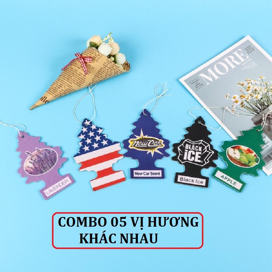 Combo 05 vị lá cây thông thơm khử mùi ô tô, xe hơi little trees mỹ , lá cây thông sáp thơm tỏa mùi oto, phòng ngủ