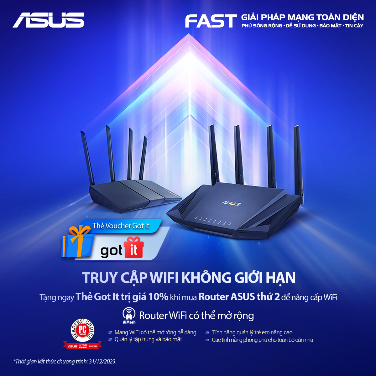 Gaming Router Wifi Băng Tần Kép ASUS RT-AX53U AX1800 MU-MIMO AiProtection- Hàng Chính Hãng