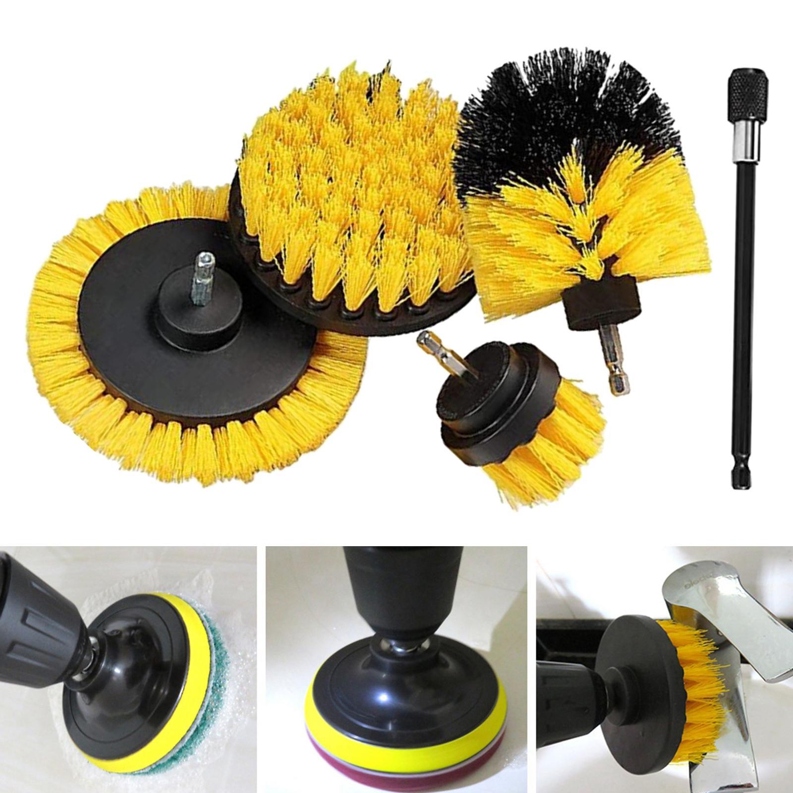 5Pcs Home Drill Brush Attachment - Bathroom Surfaces Tub, Shower, Tile and Grout All Purpose Power Scrubber Cleaning Kit Grout Drill Brush Set