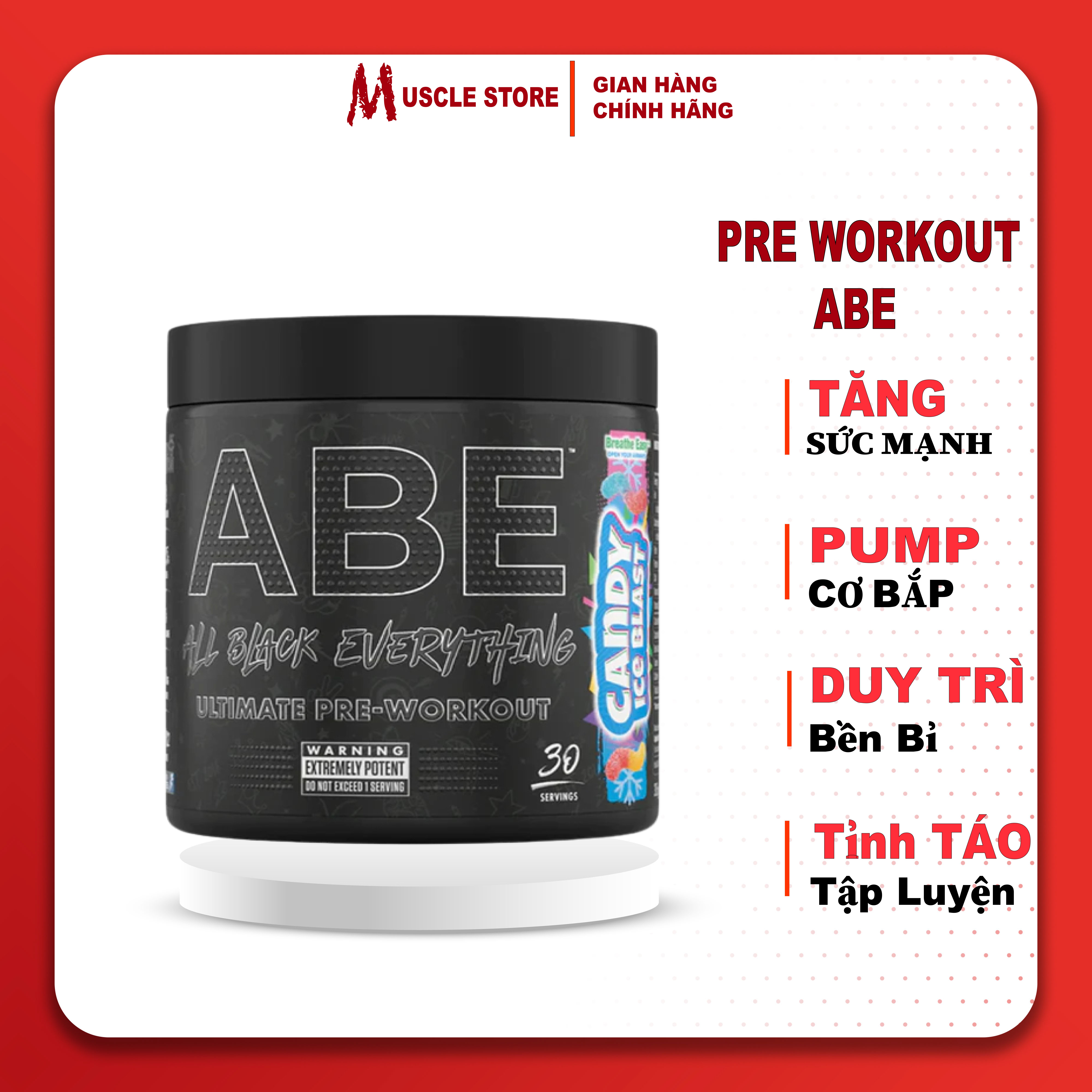 ABE Pre Workout - Applied Nutrition (30 Lần Dùng), Tăng Sức Mạnh Sức Bền, Tỉnh Táo Tập Trung Trước Tập