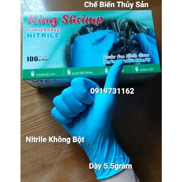 [ Hàng Chính Hãng- Miễn Ship ] Găng Tay Nitrile Xanh Dày Không Bột. Găng Kingshrimp 5.5gram. Găng Tay Chế Biến Thủy Sản