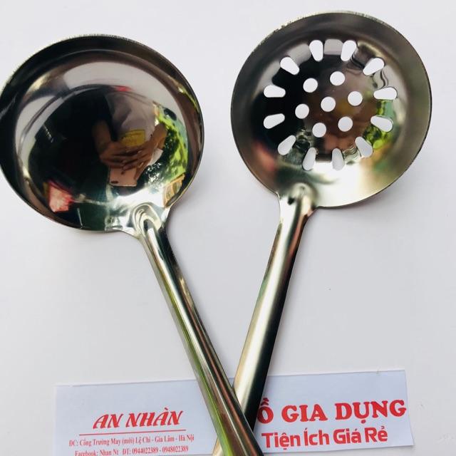 Set thìa  múc canh+ thìa lỗ inox cao cấp sáng bóng