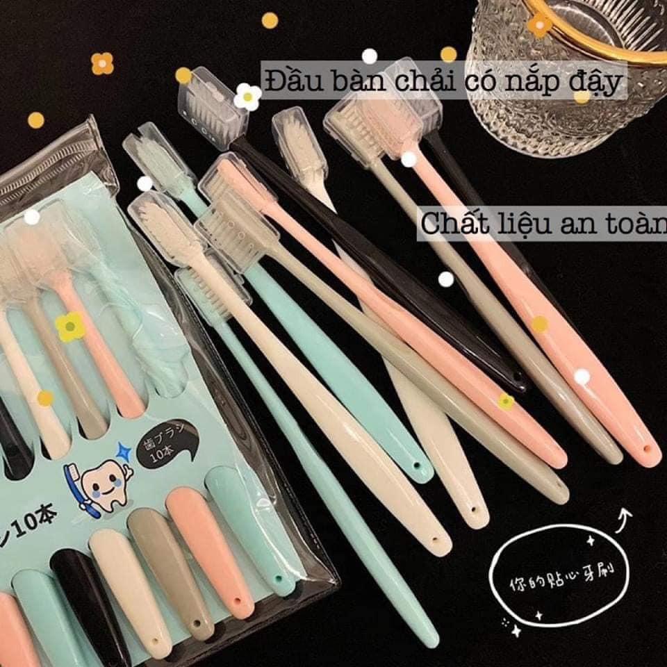 Sét 10 Bàn Chải Xuất Nhật Có Nắp Đậy Kèm Túi Zip Kháng Khuẩn Chăm Sóc Răng Miệng Hiệu Quả