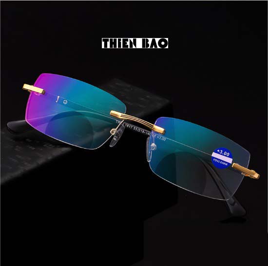 Kính lão thị, viễn thị Hai tròng nhìn XA - GẦN đọc chữ nhìn xa, tròng váng xanh, GỌNG KHOAN nam nữ không viền KT1K