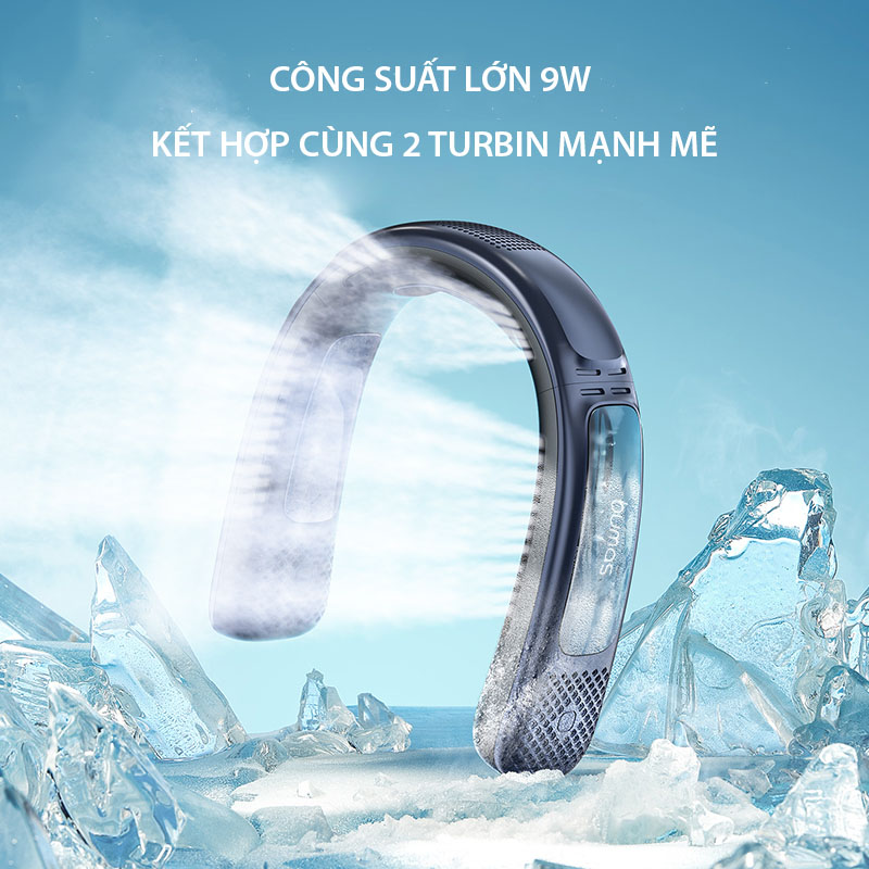 Quạt làm mát đeo cổ BUMAS B103 - Công nghệ chườm lạnh sau gáy, làm mát 360 độ - Hàng chính hãng