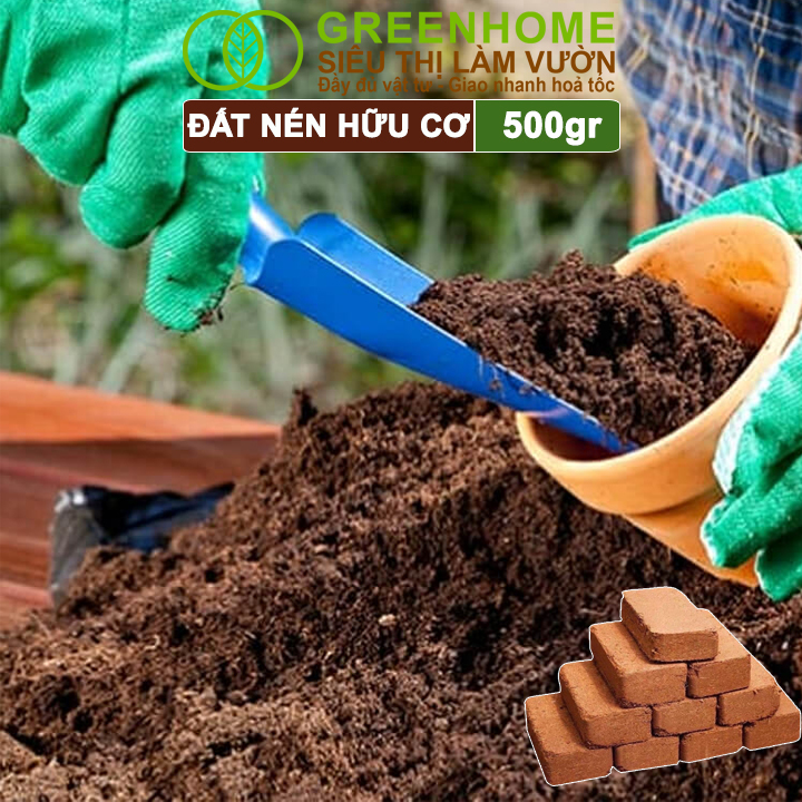 Đất Trồng Cây Greenhome, Viên Nén 500gr, Đã Qua Xử Lý, Bổ Sung Vi Sinh, Nở Gấp 5 Lần, Trồng Rau Hoa