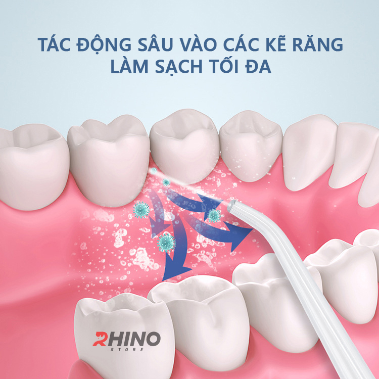 Máy tăm nước rửa răng thông minh Rhino T101 220ml xịt nước chăm sóc răng miệng cầm tay, 3 chế độ có thể sạc - Hàng chính hãng