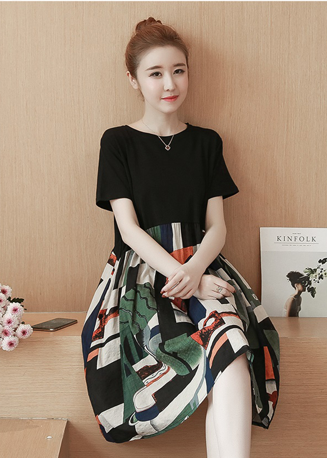 Đầm suông nữ họa tiết lạ mã 01