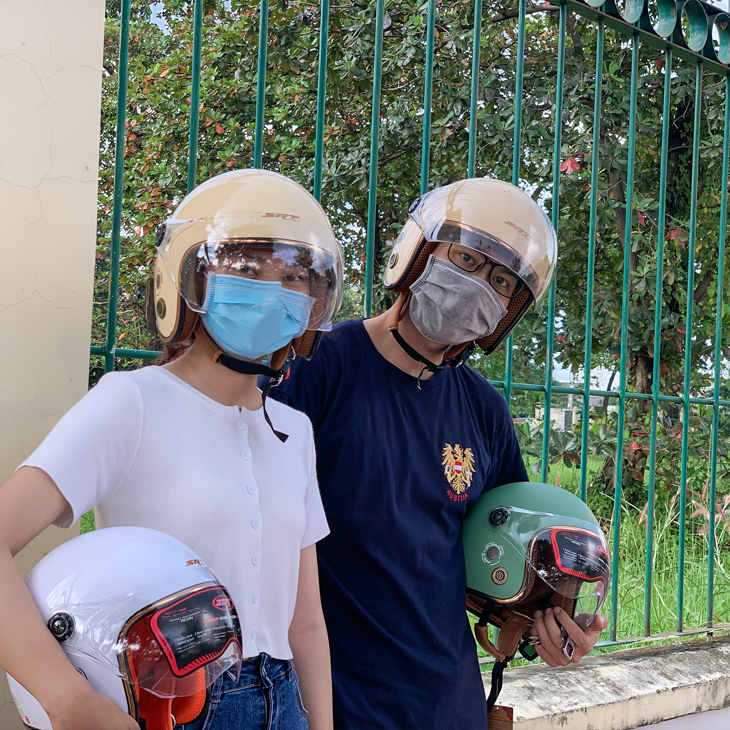 Mũ bảo hiểm 3/4 SRT Viền Đồng Kính Liền Thông Gió Lót Nâu Kem Bóng - Mũ Bảo Hiểm Chính Hãng Cao Cấp