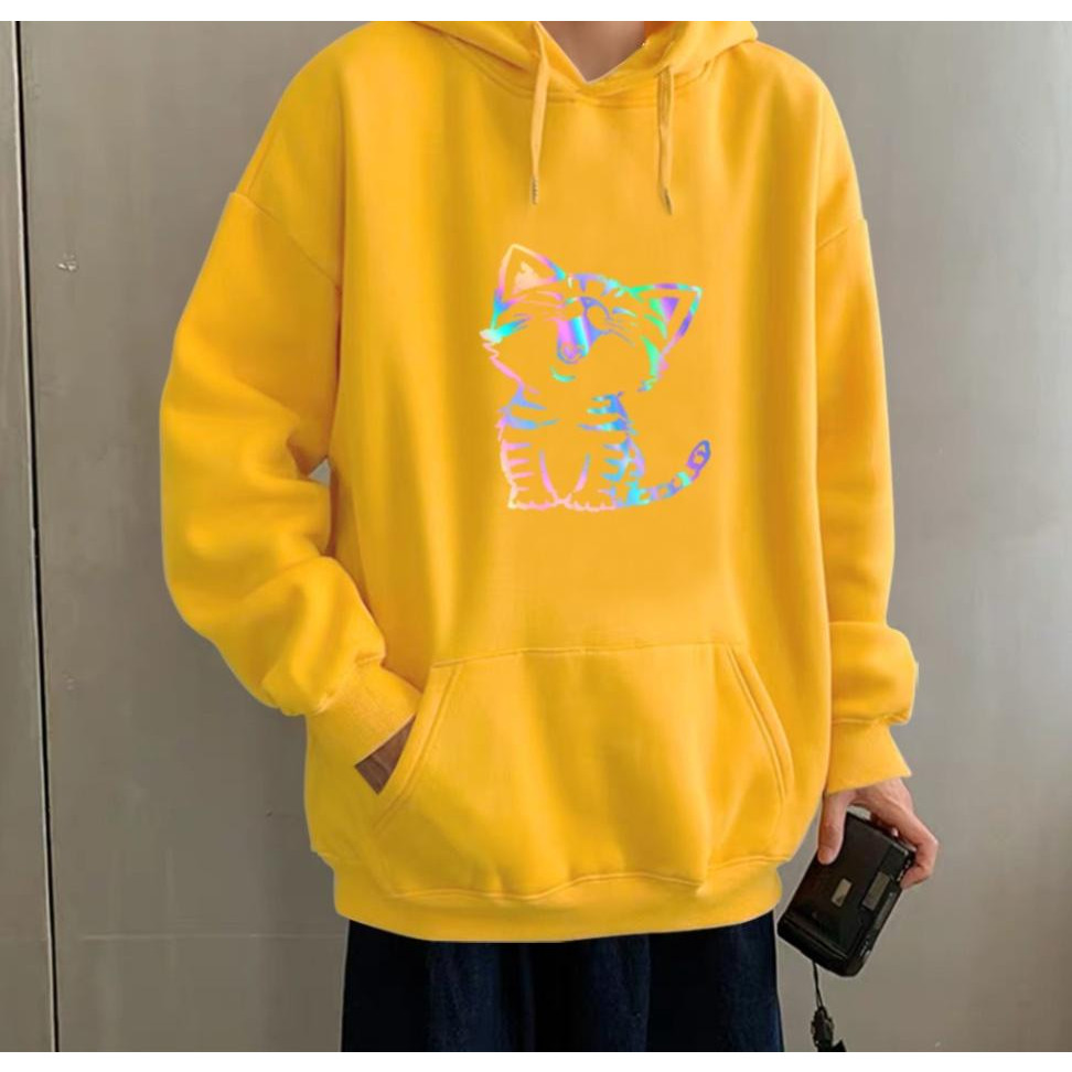 ÁO KHOÁC NỈ HOODIE PHẢN QUANG  MÈO CƯỜI