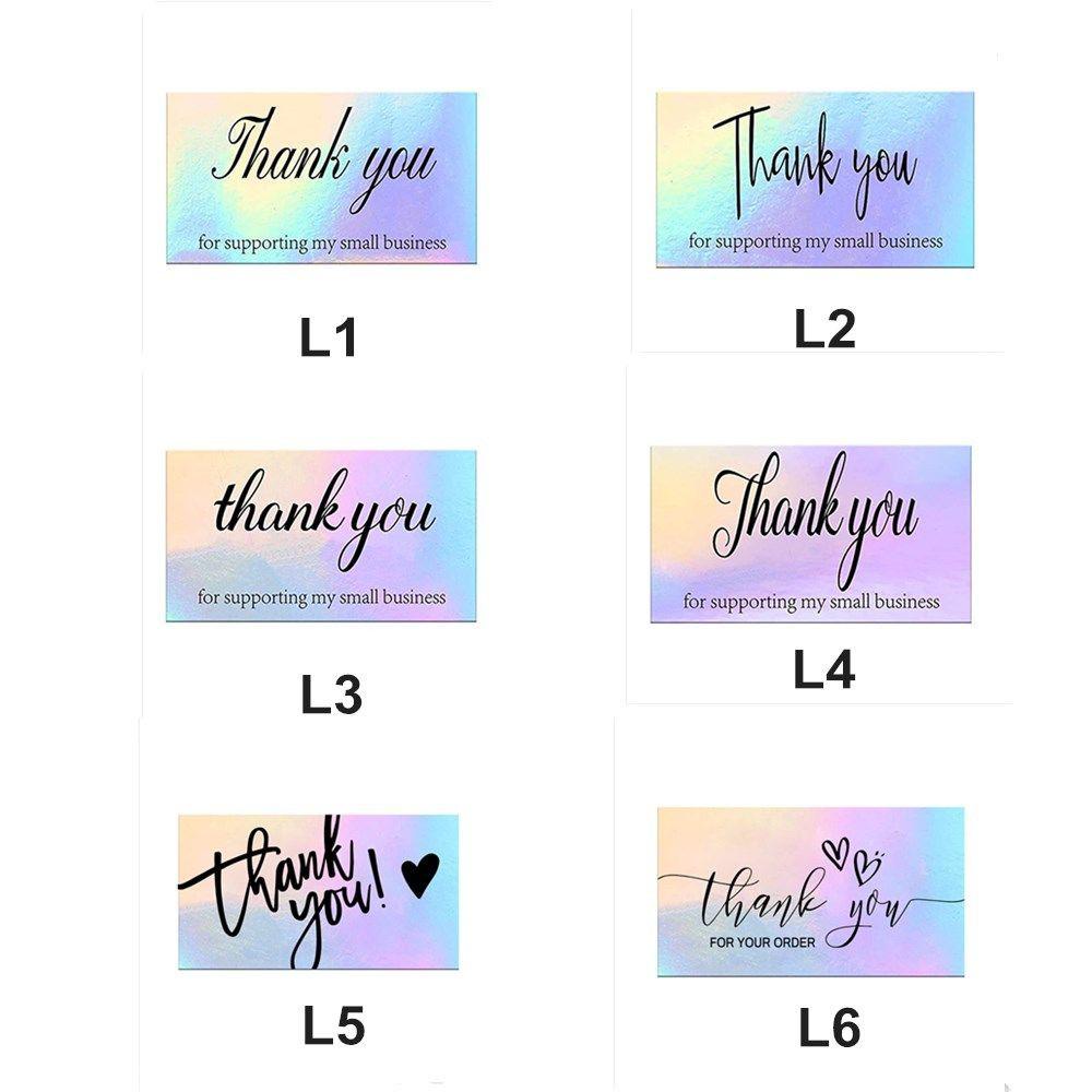 ☆YOLA☆ 50 Pcs Greeting Postcard Thank You Card Customer Shopping Gift Gratitude Card Supporting Business Online Retail Package Laser Postcards for Employees Holographic Reflective