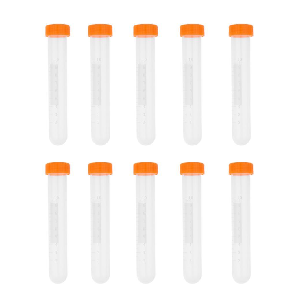 20Pcs Plastic Graduated Cylinder Centrifuge Tube Laboratory Test w/ Lid 10ml