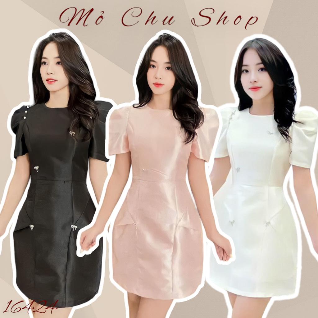 Đầm xòe tapta tay phồng đính nơ đá