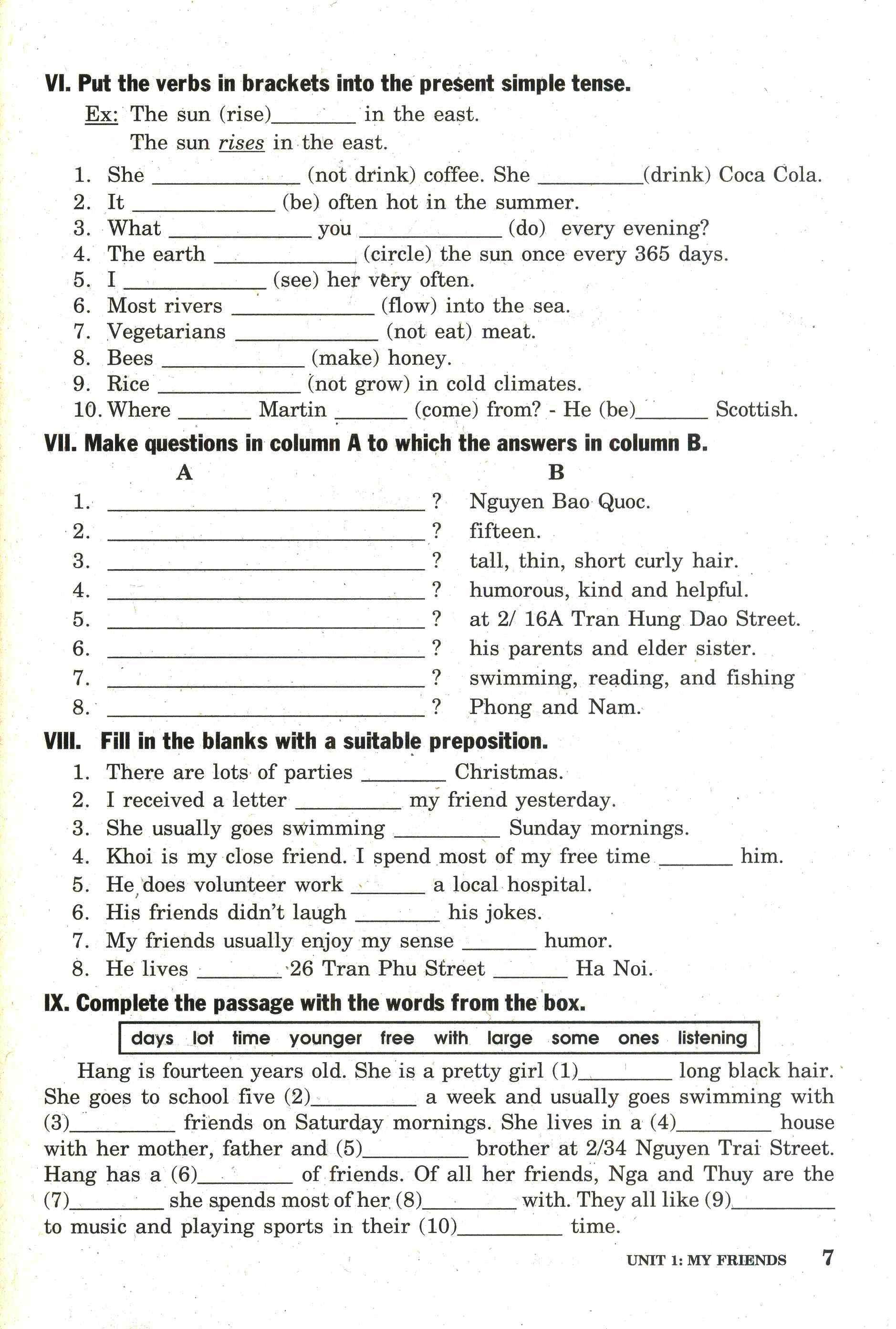 Bài Tập Tiếng Anh Lớp 8 - Không Đáp Án (2020)