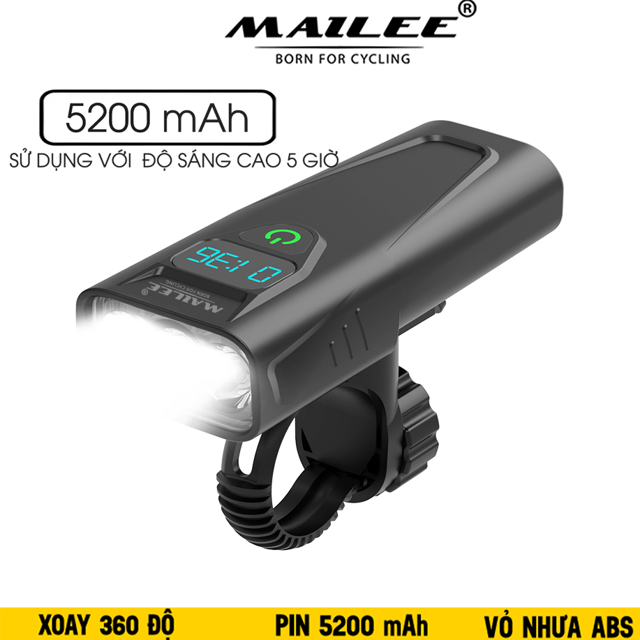 Đèn Pha Xe Đạp Chiếu Sáng Chống Nước CD-30 Gắn Tay lái, Vỏ nhựa ABS, Sạc Điện Type-C Có Đồng Hồ Hiển Thị Thời Gian Lượng Pin, Có Hỗ trợ Sạc Khẩn Cấp - Mai Lee