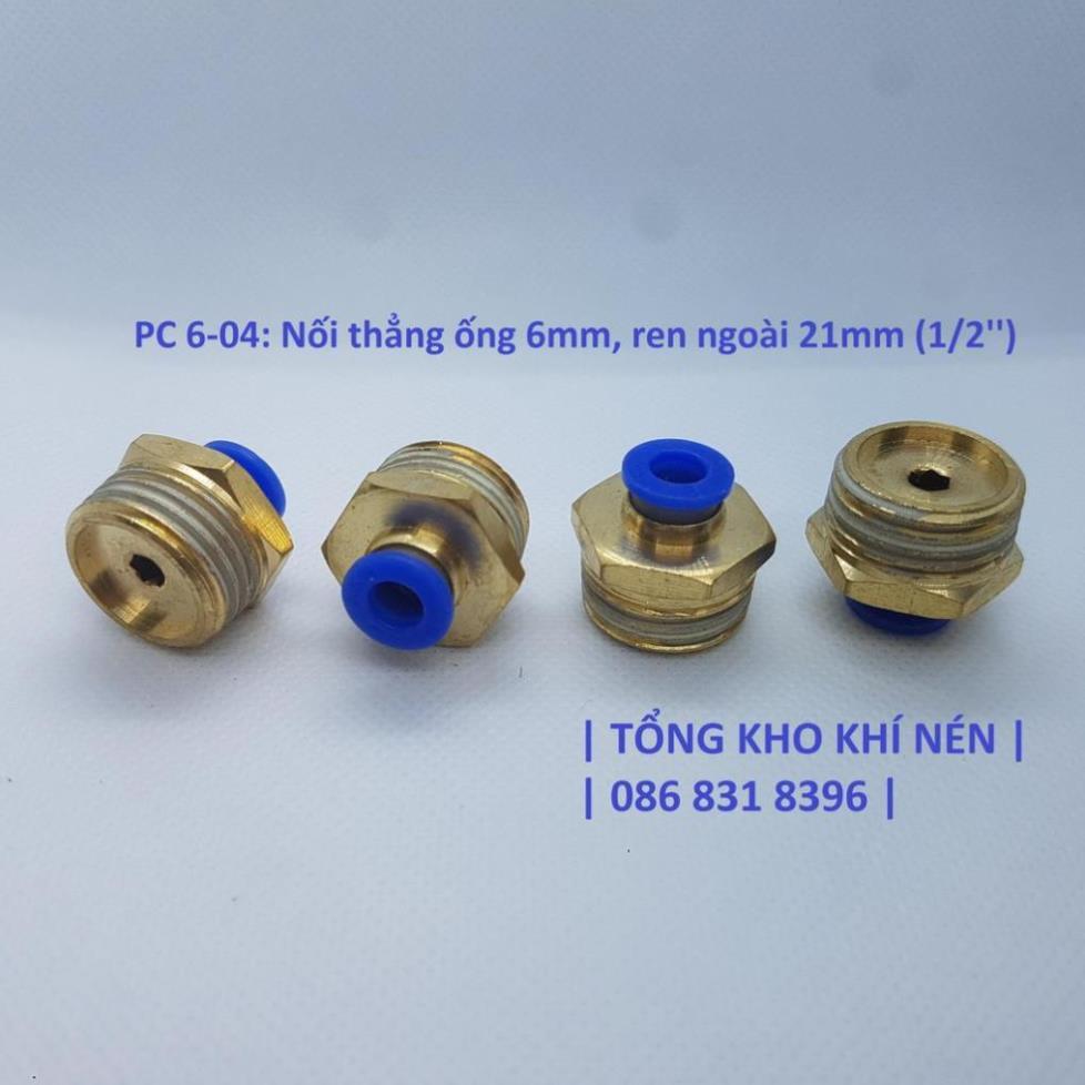 Nối nhanh ren ngoài ra ống 6mm khí nén, phun sương (ren ngoài m5; 10; 13; 17; 21mm, PC6