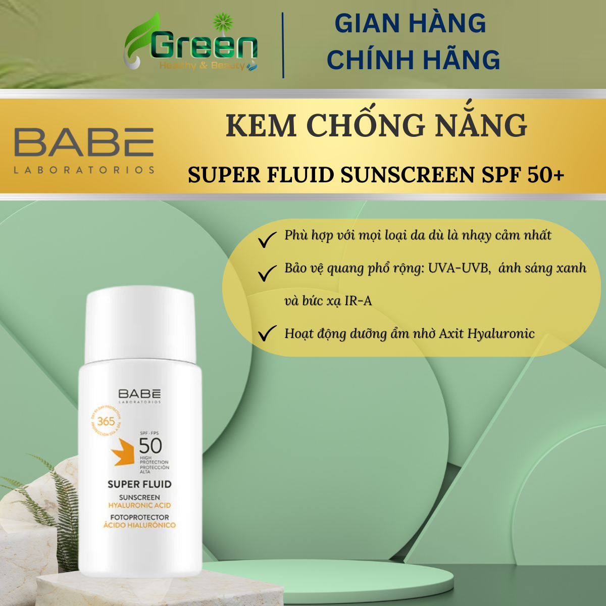 COMBO Viên sáng da Ado Glutathion và Kem chống nắng BABE Super Fluid Sunscreen SPF50 (50ml)