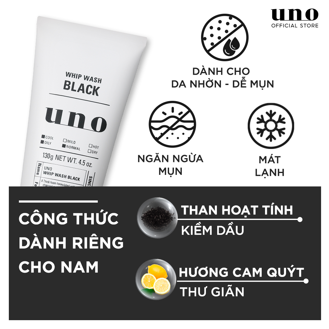 Bộ đôi Sữa rửa mặt UNO Kiểm soát nhờn 130g & Wax tóc Định hình mạnh mẽ 80g