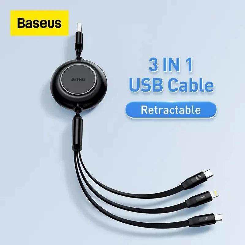 Cáp Sạc Nhanh Dây Rút 3 Đầu Baseus Golden Loop 3 in 1 Elastic, Cổng USB ( hàng chính hãng )