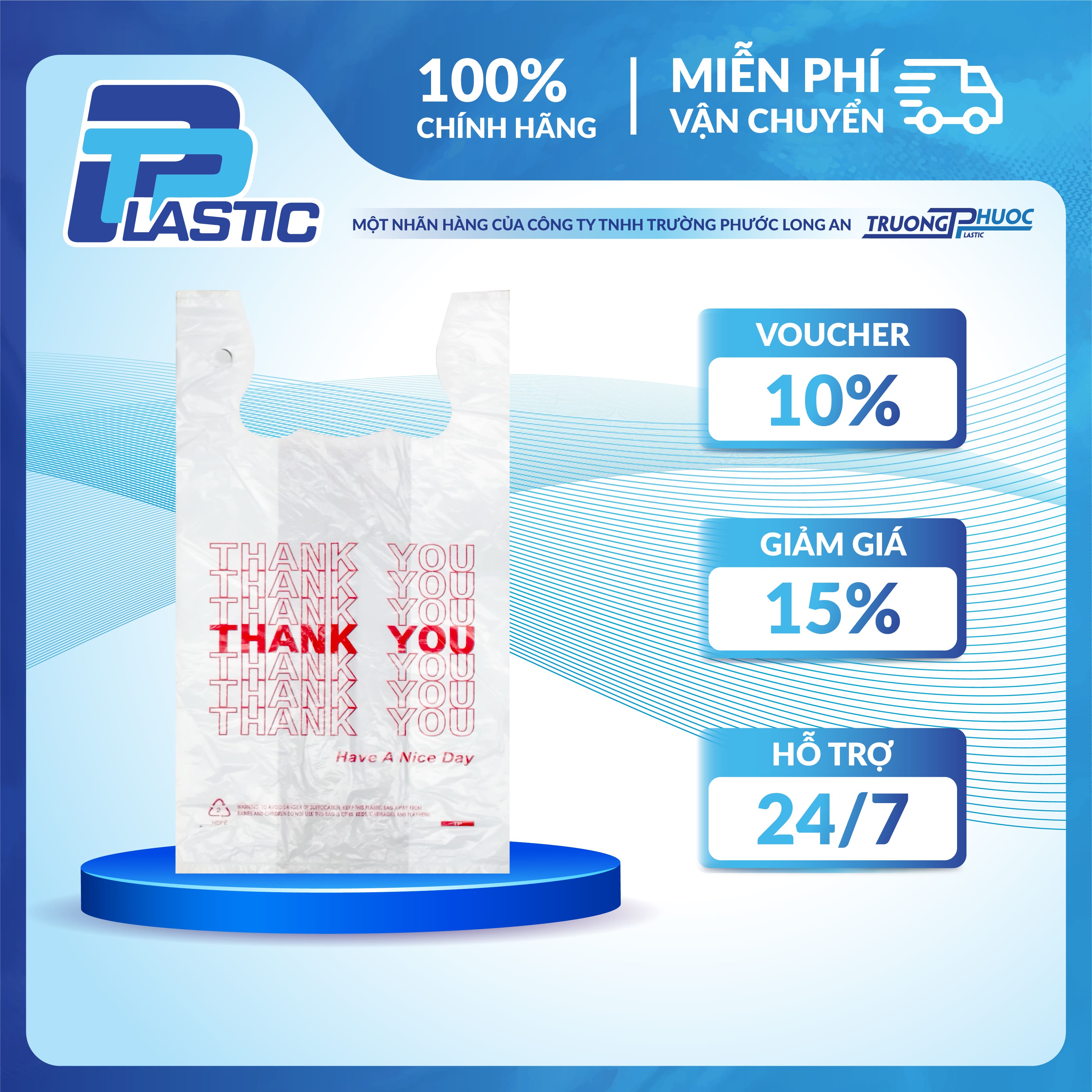 Túi PP Nhựa - Túi Siêu Thị Có Quai, In Hình Thank You, 1kg