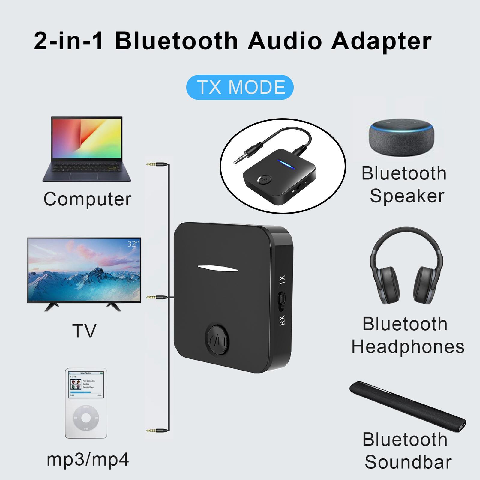 2x Wireless Bluetooth 5.0 Audio Transmitter Receiver Adapter SBC for TV PC Car