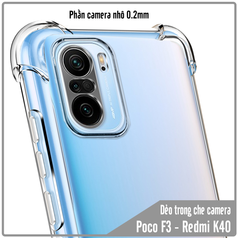 Ốp lưng 4 góc chống sốc cho Xiaomi Poco F3 - Redmi K40 Trong Suốt Che Camera
