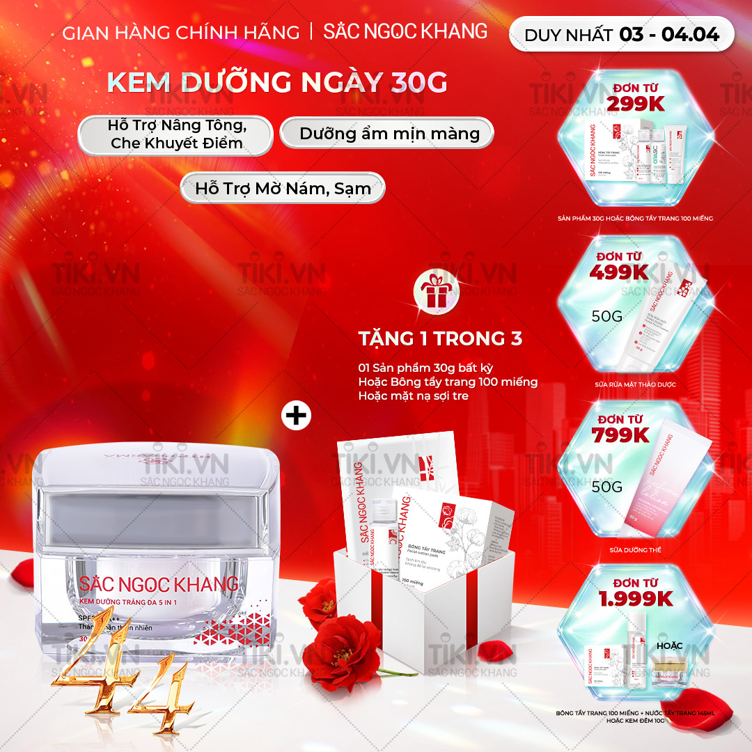 Kem dưỡng  da Sắc Ngọc Khang 5 trong 1 ban ngày 30g giúp nuôi dưỡng làn da sáng khỏe, mờ thâm nám ngăn ngừa lão hóa