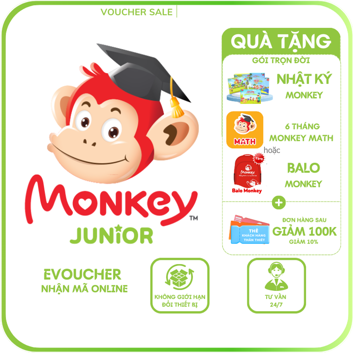 Hình ảnh Evoucher Monkey Junior (Trọn đời, 4 năm, 2 năm,1 năm) - Phần mềm tiếng Anh và đa ngôn ngữ 