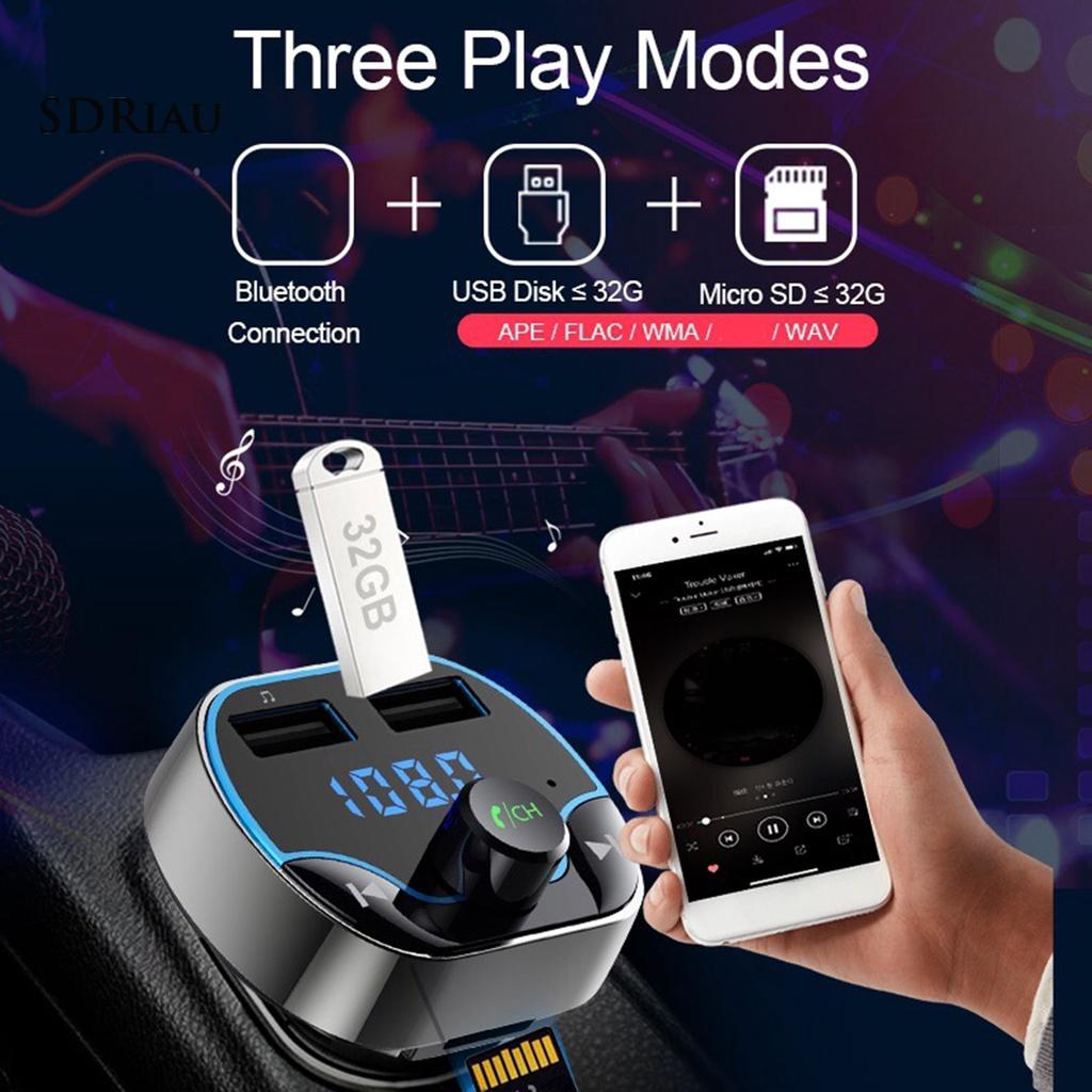 *QCDZ* T24 Bluetooth Player Noise Reduction Handsfree Black FM Transmitter Support U Disk TF Card Charger for Car