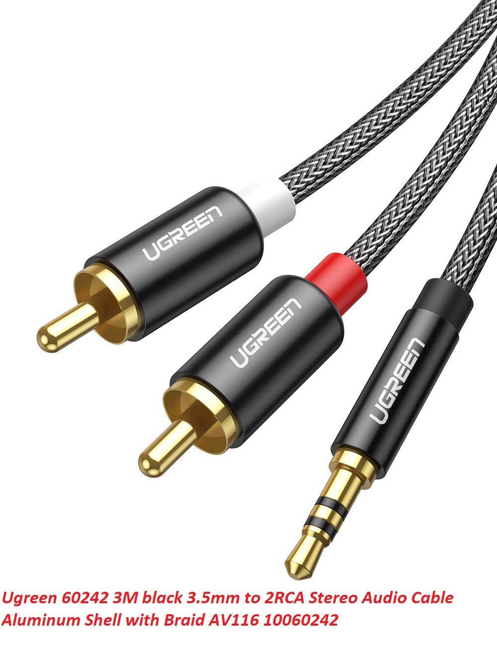 Ugreen UG60242AV116TK 3M cáp 3.5mm ra 2RCA hoa sen âm thanh Stereo bọc nhôm chống nhiễu màu đen - HÀNG CHÍNH HÃNG