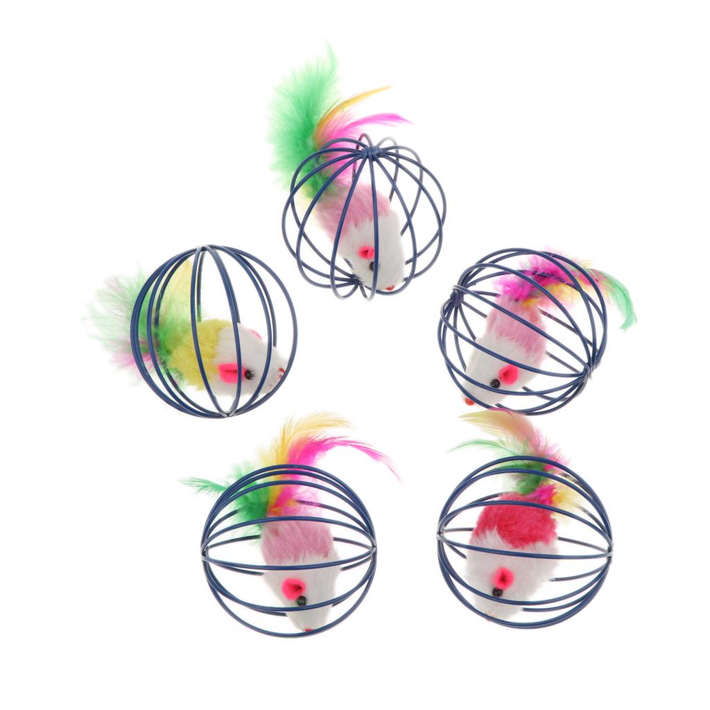 5Pcs Fun Gift Play Toys False Mouse in Rat Cage Ball For Pet Cat Kitten