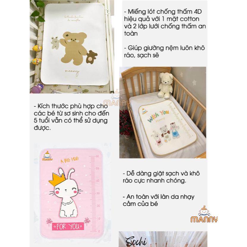 Miếng Lót Chống Thấm 4D Mềm Mại, Thoáng Khí, Có Thước Đo Chiều Cao, Hình In Dễ Thương Cho Bé - KT 50*70cm