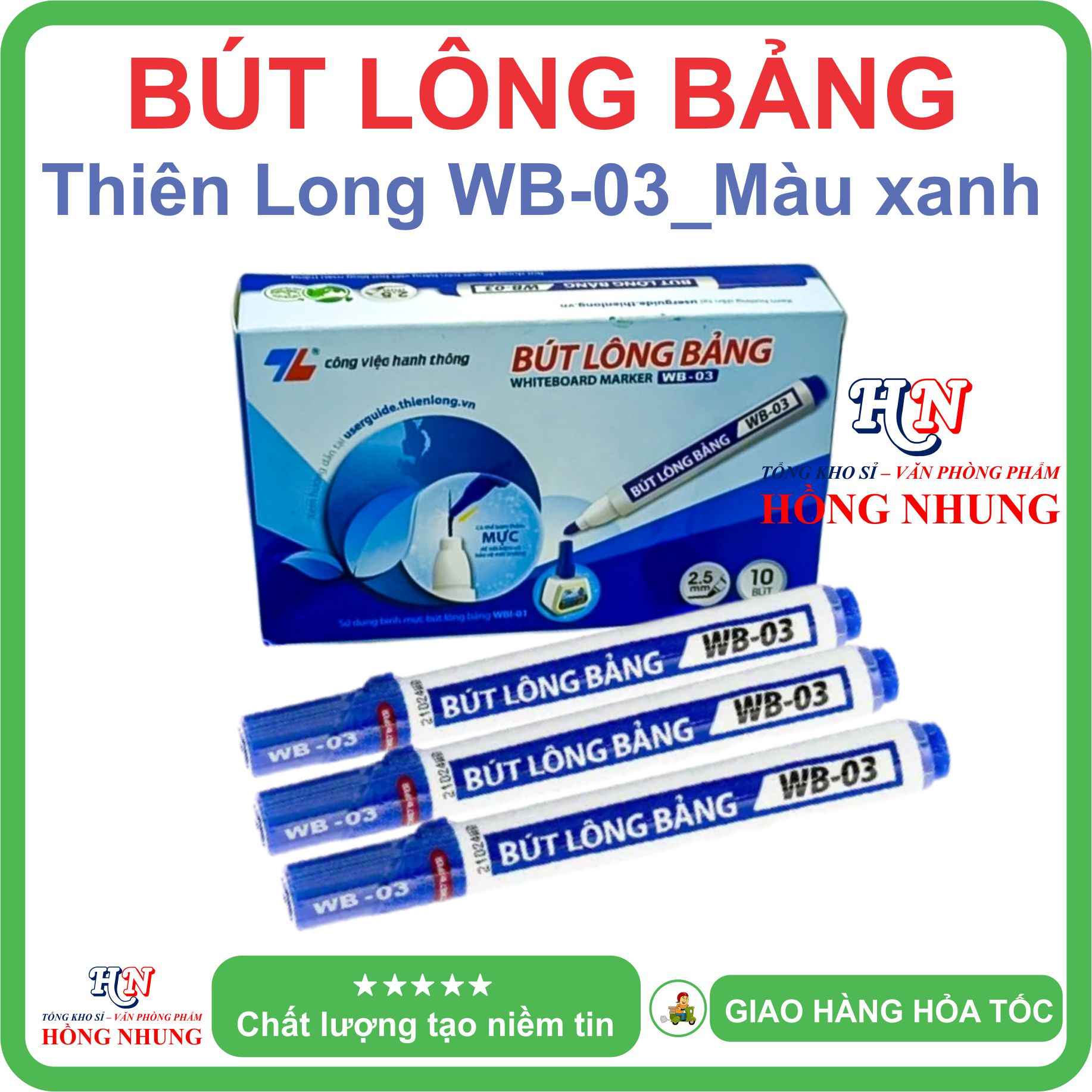 [SÉT] COMBO Hộp 10 Cây Bút Lông Viết Bảng Trắng WB-03, Mực ra đều, dễ lau chùi.