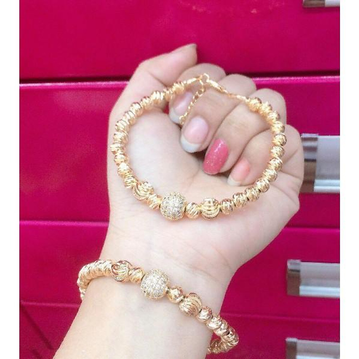 Lắc tay bi chạm 1 charm mạ vàng cao cấp