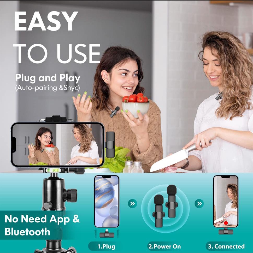 Bộ Micro Thu Âm Cài Áo Không Dây (2 Mic) Cho Điện Thoại Iphone IOS Cổng Lightning Máy Tính, Máy Ảnh Chống Ồn Dùng Quay Tiktok, Livestream, Ghi Âm, Quay Video  Thu Âm To, Tiếng Trong Veo Thích Hợp Cho 1 Hoặc 2 Người Ở Khoảng Cách Xa – Hàng Nhập Khẩu