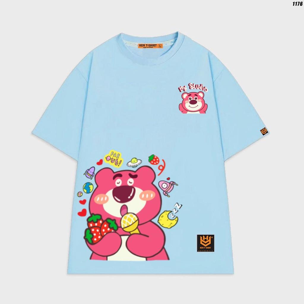 Áo thun tay lỡ unisex in hình Gấu dâu hồng Lotso đáng yêu