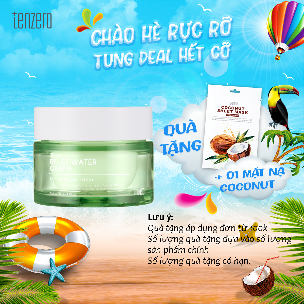 Kem Dưỡng Ẩm Làm Dịu Da, Phục Hồi Da Rau Má Tenzero Cica Relief Water Cream 50g