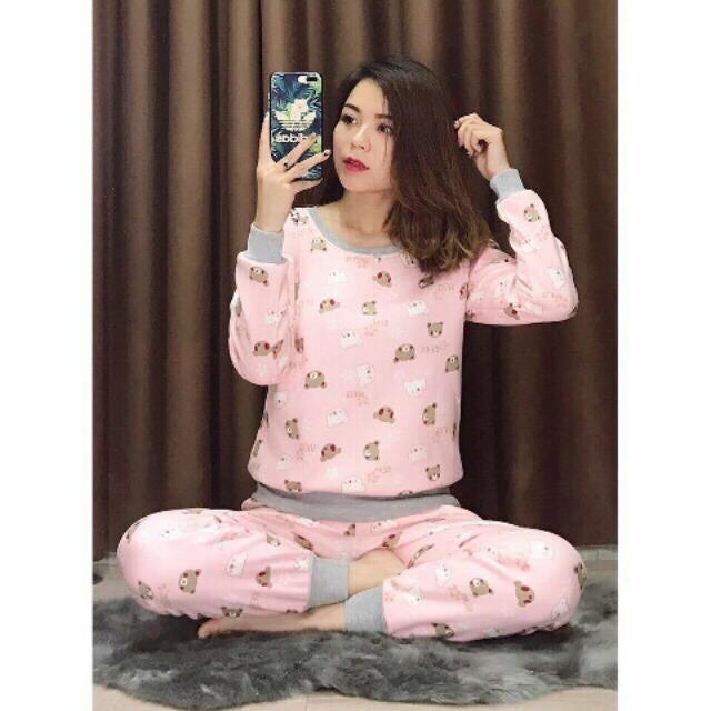 Bộ Nỉ Bông Nữ Nhiều Hòa Tiết Chất Nỉ Lót Lông Qc Dày Dặn