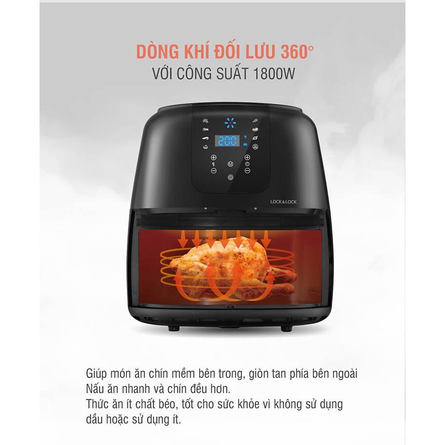 Nồi chiên không dầu Lock&Lock 7.2L EJF296BLK - Hàng chính hãng, chiên được nguyên con gà, tặng kèm chảo nướng - Hapos