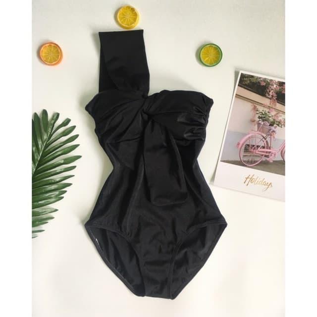Bikini Liền Thân Lệch Vai Phối Nơ Ngực, Áo Tắm 1 Mảnh Đi Biển Hàn Quốc