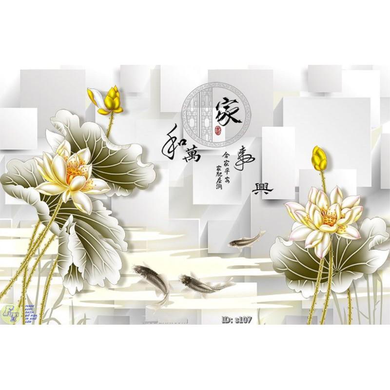 Tranh Sen cá cửu ngư tĩnh lặng, Tranh dán tường 3d hiện đại