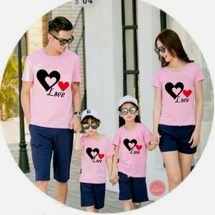Áo thun gia đình 3/4/5 người Đồ gia đình dễ thương giá rẻ Thun cotton dày dặn Màu hồng phấn GD318HN