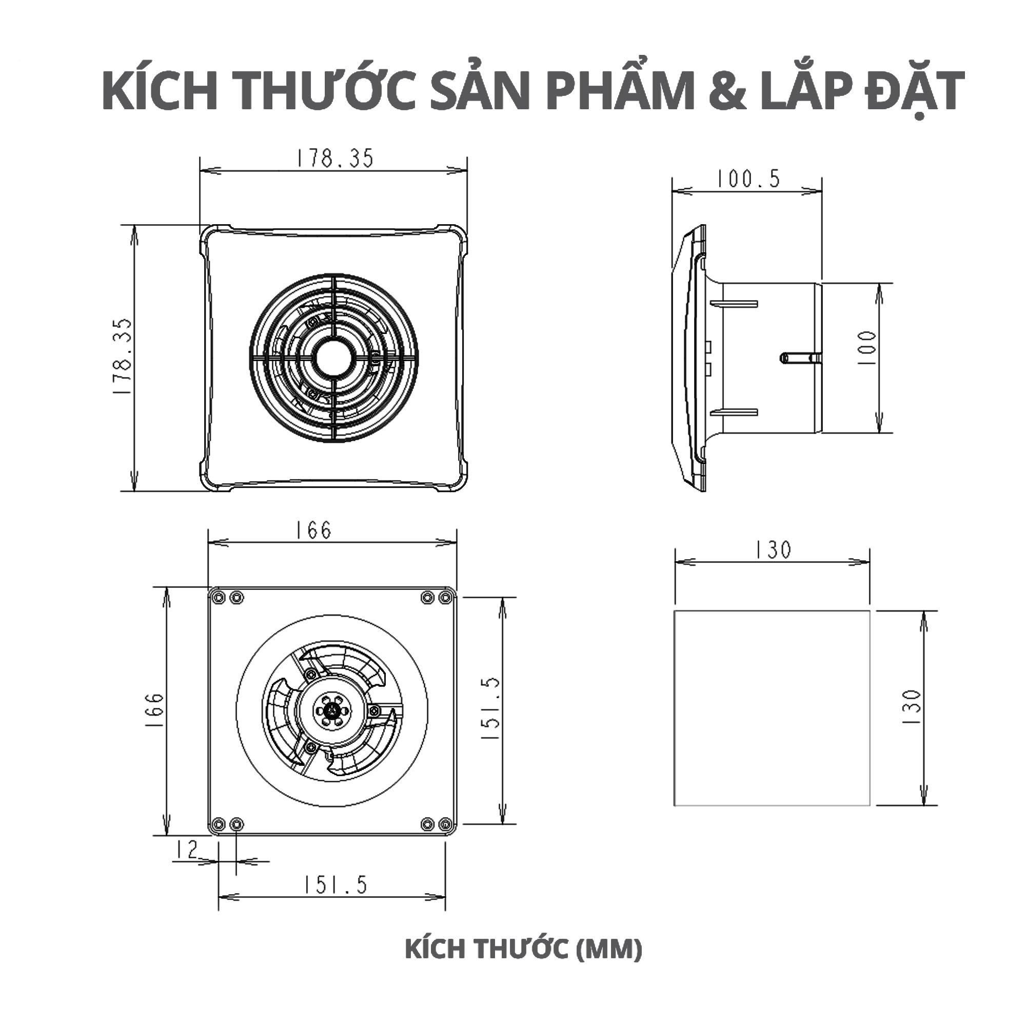 Quạt Thông Gió Hút Mùi Âm Trần - Âm Tường WHIFA (3,5 Inch) Màu Trắng - Hàng Chính Hãng