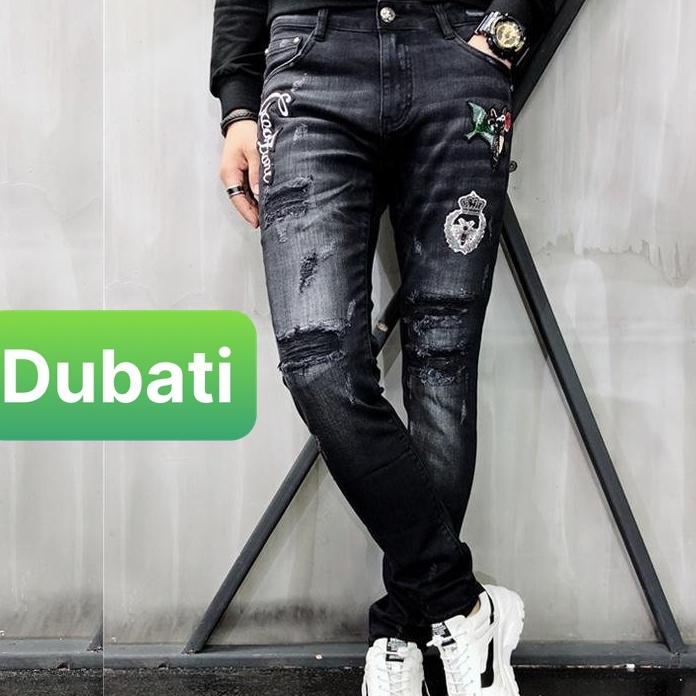 Quần Jeans Nam, Baggy Nam Chất Bò Đen Thêu Hình Đẹp Sắc Nét Cao Cấp- DB 450- DUBATI FASHION