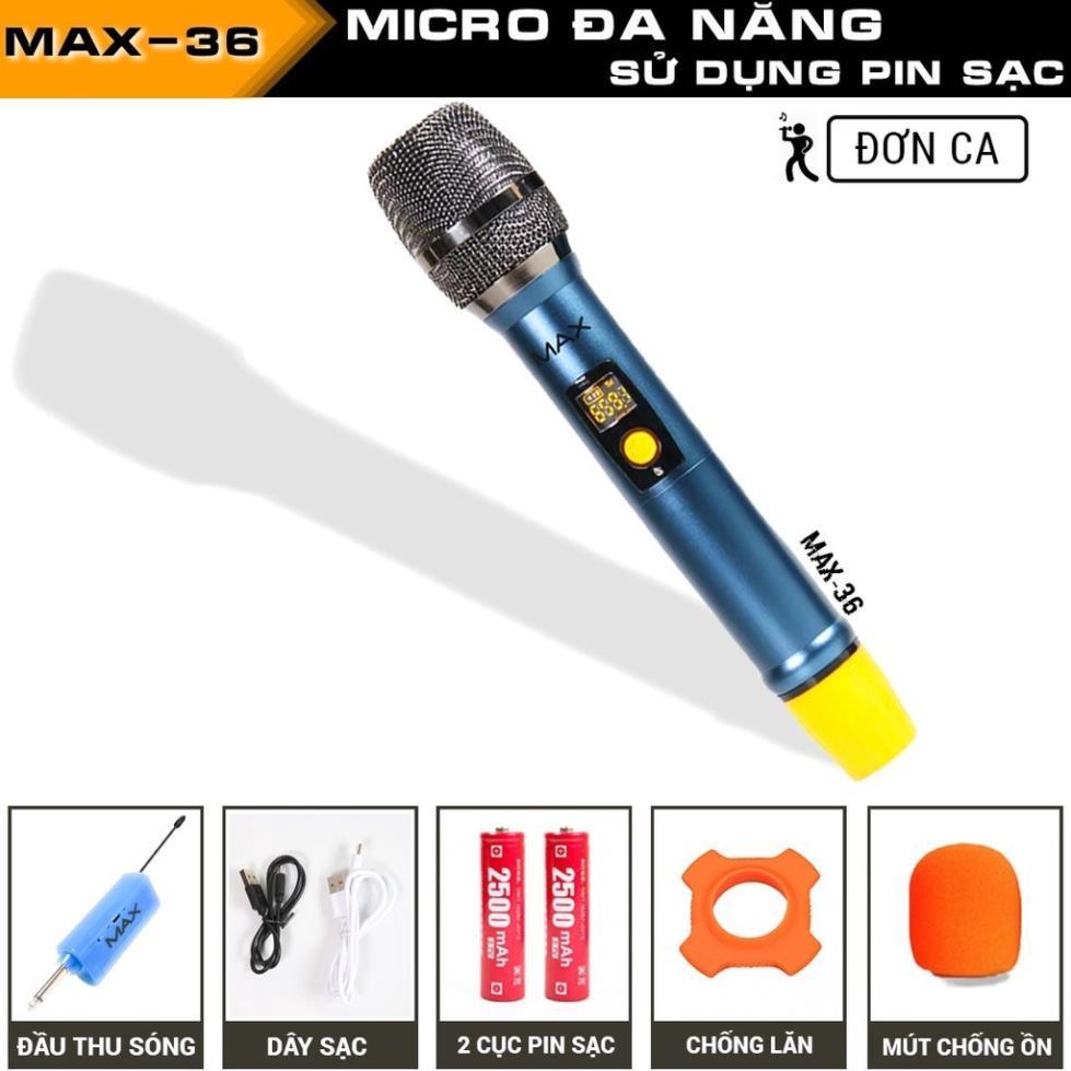 Micro không dây đa năng karaoke Max 56 Nâng cấp từ Max 39 Hút âm tốt chốg hú hiệu quả Sạc pin ngay trên mic Led màn hình