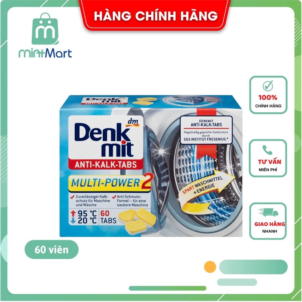 [Hộp 60 viên] Viên tẩy vệ sinh lồng giặt DENKMIT| Viên tẩy cặn máy giặt và diệt khuẩn hiệu quả